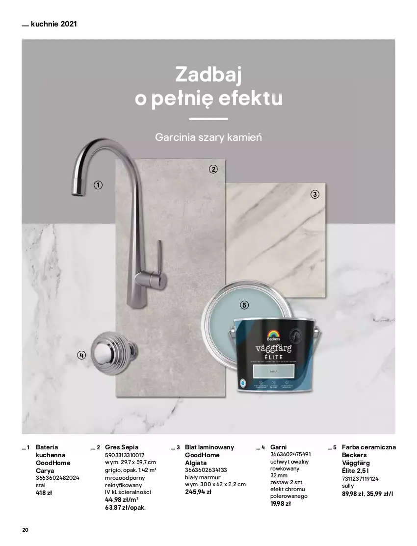 Gazetka promocyjna Castorama - Katalog Kuchnie 2021 - ważna 01.10 do 31.12.2021 - strona 20 - produkty: Bateria, Bateria kuchenna, Beckers, Fa, Farba ceramiczna, Gres, LG, Por, Sok