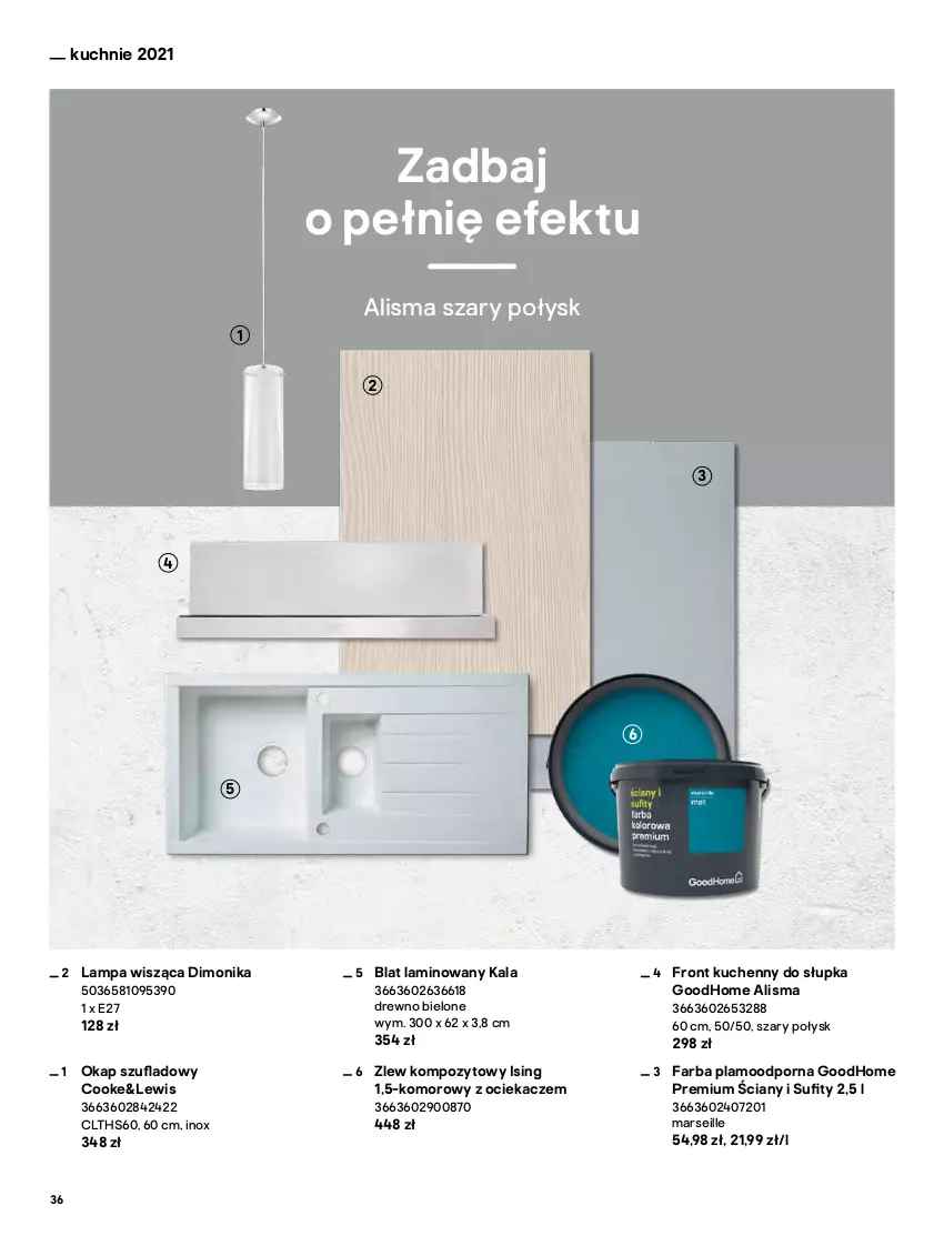 Gazetka promocyjna Castorama - Katalog Kuchnie 2021 - ważna 01.10 do 31.12.2021 - strona 36 - produkty: Fa, Lampa, Lampa wisząca, Mars, Ociekacz, Okap, Por, Zlew, Zlew kompozytowy