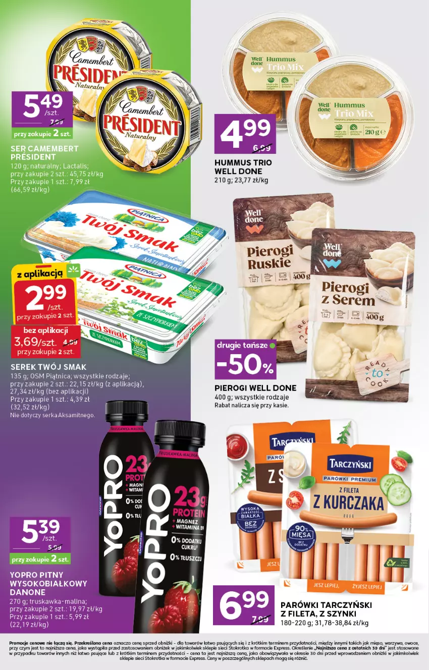 Gazetka promocyjna Stokrotka - Stokrotka Express - ważna 31.07 do 06.08.2025 - strona 4 - produkty: Aksam, Danone, Hummus, Kurczak, Magnez, Mięso, Mus, Owoce, Parówki, Piątnica, Pierogi, Ser, Serek, Sok, Tarczyński, Twój Smak, Warzywa