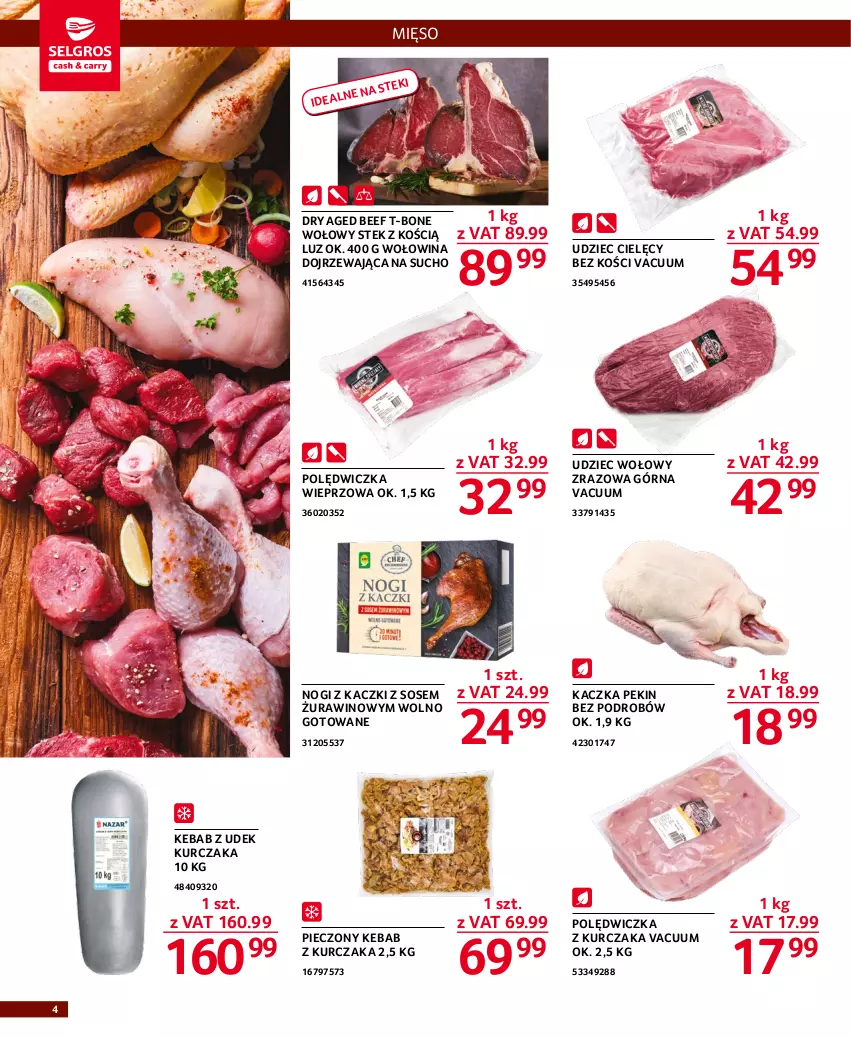 Gazetka promocyjna Selgros - Oferta gastronomiczna - ważna 15.12 do 26.12.2022 - strona 4 - produkty: Kaczka, Kebab, Kebab z kurczaka, Kurczak, Mięso, Piec, Polędwiczka wieprzowa, Sos, Stek, Udziec cielęcy, Udziec wołowy, Wino, Wołowina