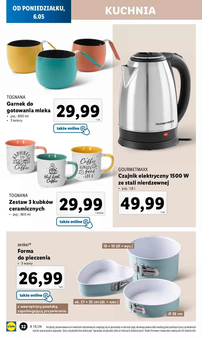 Gazetka promocyjna Lidl - GAZETKA - ważna 06.05 do 11.05.2024 - strona 44 - produkty: Czajnik, Czajnik elektryczny, Forma do pieczenia, Garnek, Kuchnia, Piec