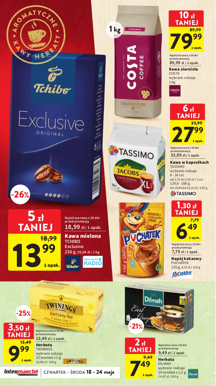 Gazetka promocyjna Intermarche - Gazetka Intermarche - ważna 18.05 do 24.05.2023 - strona 24 - produkty: Dilmah, Herbata, Kakao, Kawa, Kawa mielona, Kawa ziarnista, Napój, Tassimo, Tchibo