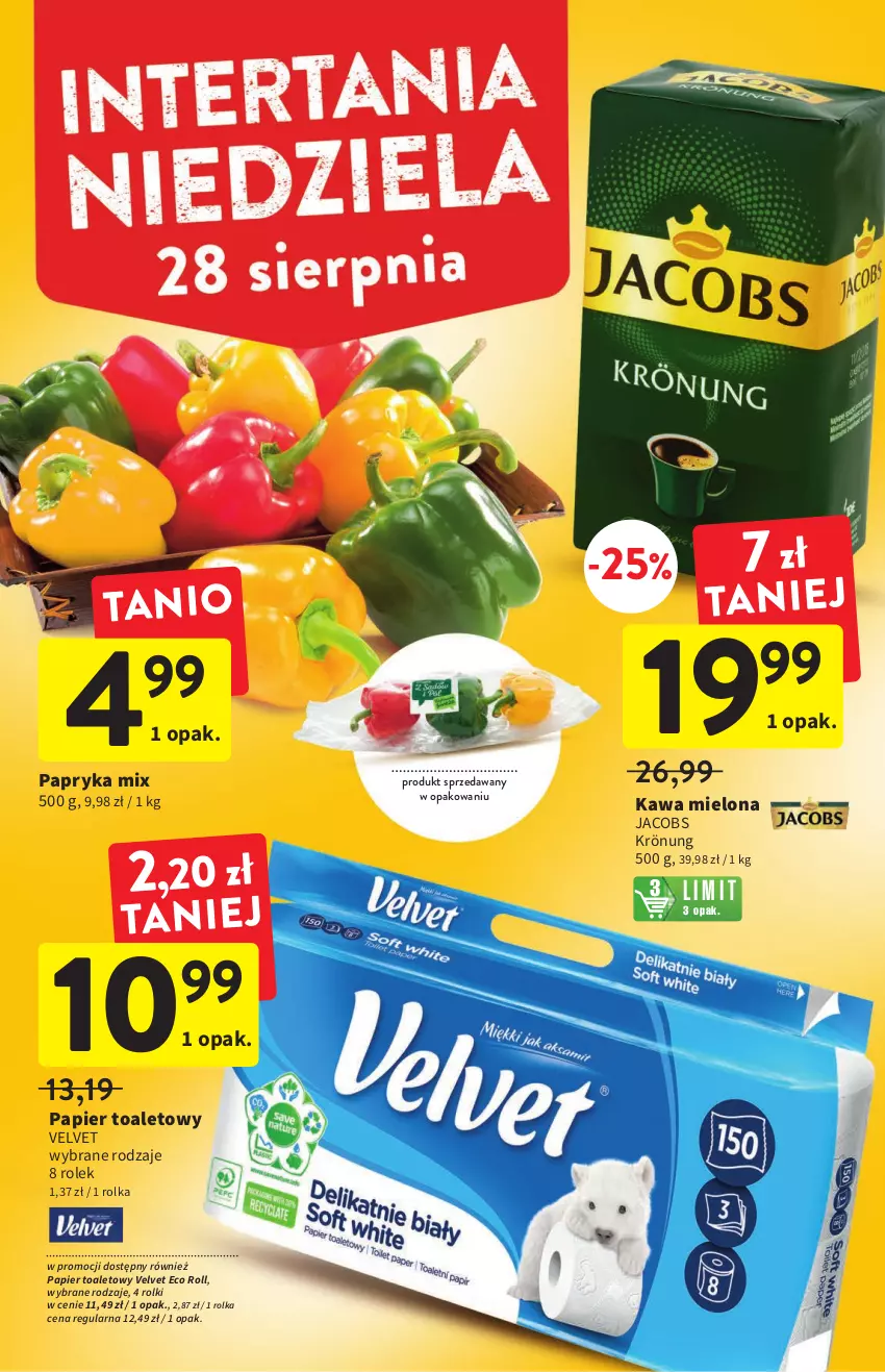 Gazetka promocyjna Intermarche - Gazetka Intermarche - ważna 25.08 do 31.08.2022 - strona 12 - produkty: Jacobs, Jacobs Krönung, Kawa, Kawa mielona, Papier, Papier toaletowy, Papryka, Rolki, Velvet