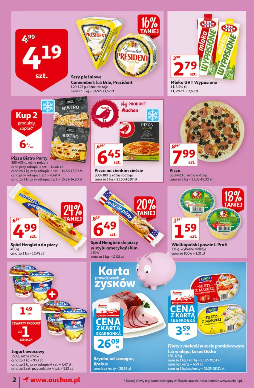 Gazetka promocyjna Auchan - Tygodniowe przeNISKIE CENY Moje Auchan - ważna 04.02 do 09.02.2022 - strona 2 - produkty: Brie, Camembert, Fa, Gra, Jogurt, Jogurt owocowy, Krakus, Mleko, Olej, Pasztet, Pizza, Ser, Sos, Szynka