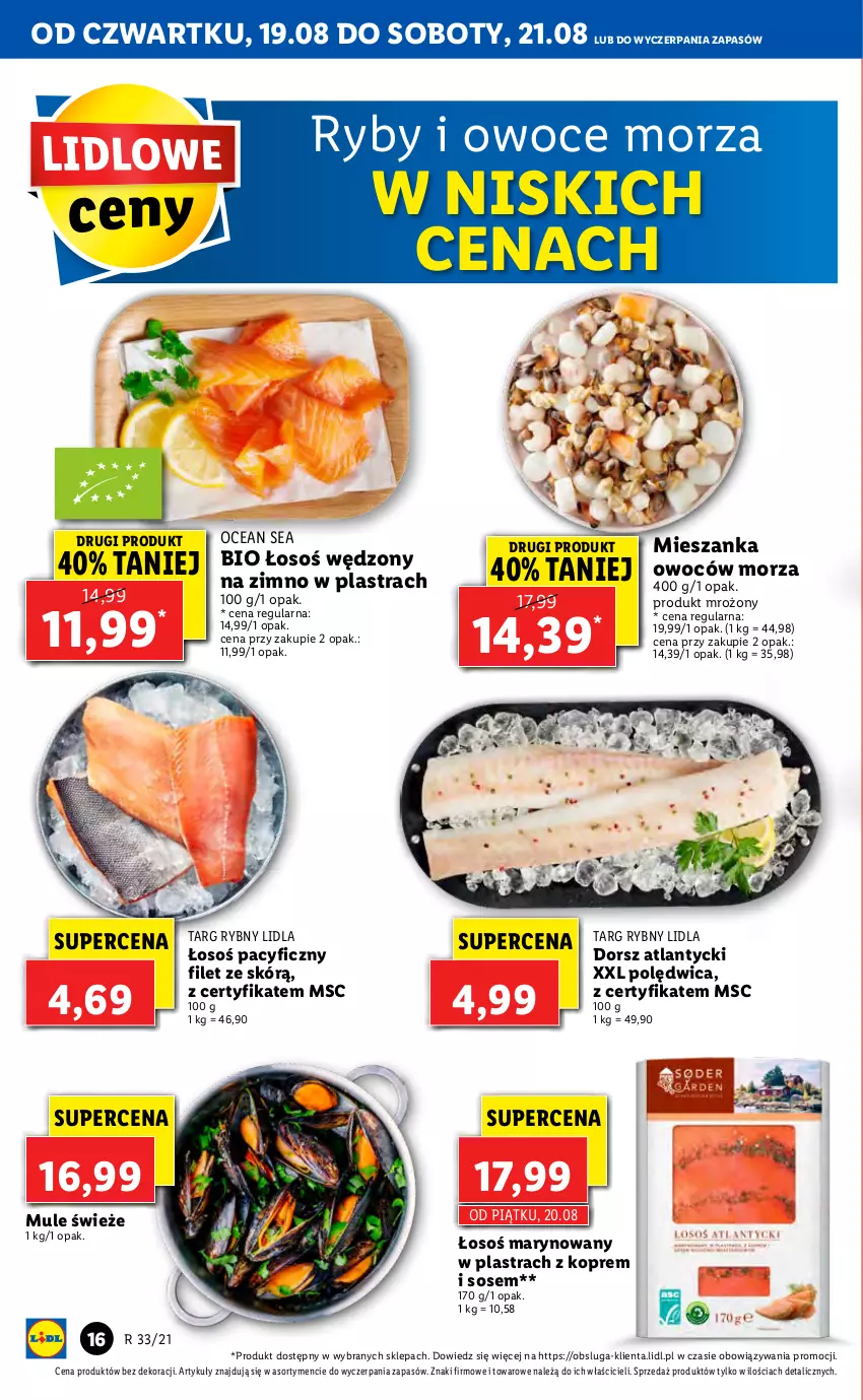 Gazetka promocyjna Lidl - GAZETKA - ważna 19.08 do 21.08.2021 - strona 16 - produkty: Dorsz, Mule, Owoce, Owoce morza, Polędwica, Ryby i owoce morza, Sos