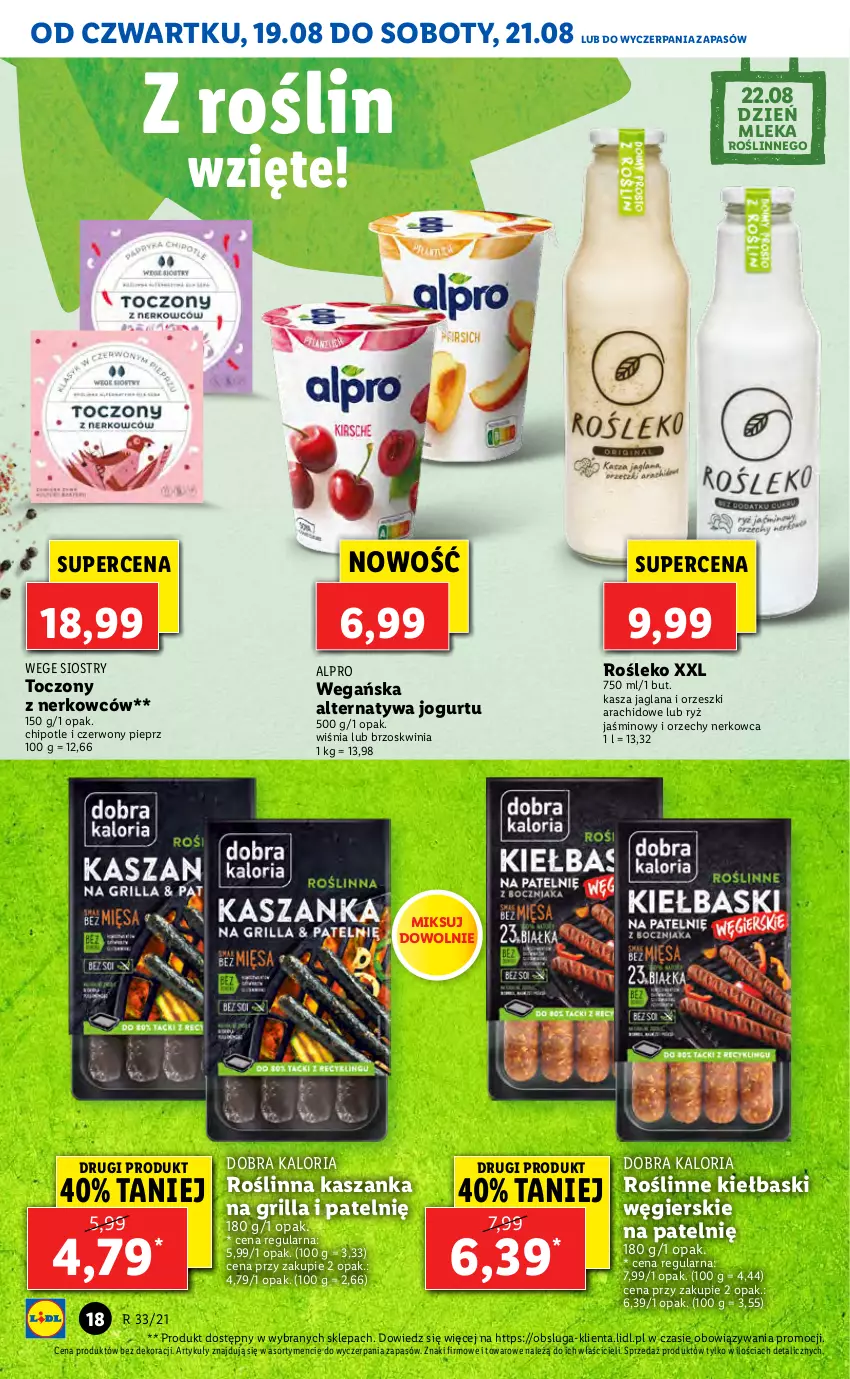 Gazetka promocyjna Lidl - GAZETKA - ważna 19.08 do 21.08.2021 - strona 18 - produkty: Alpro, Grill, Jogurt, Kasza, Kasza jaglana, Kaszanka, LANA, Orzeszki, Pieprz, Roślinne kiełbaski, Ryż