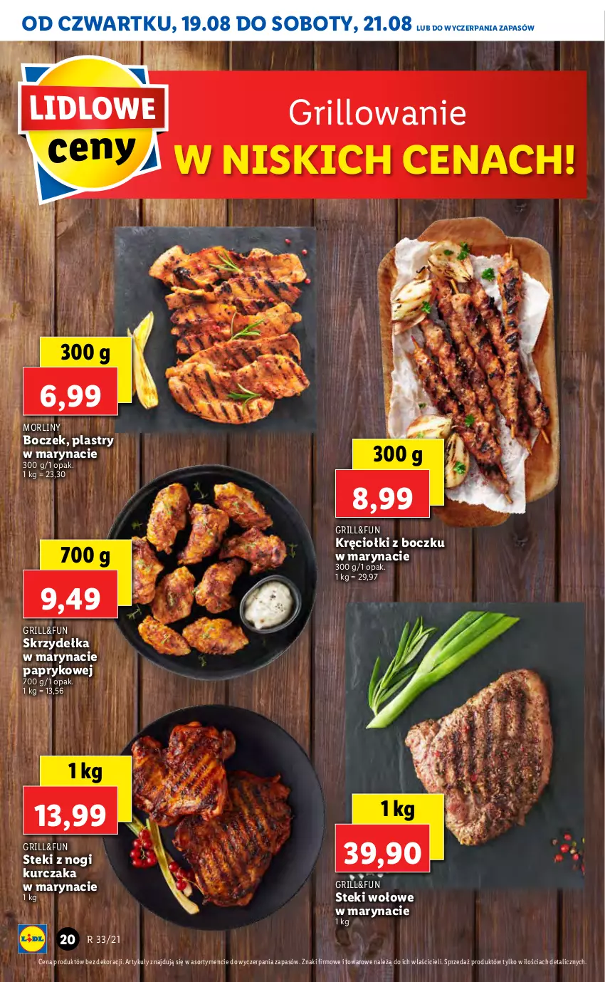 Gazetka promocyjna Lidl - GAZETKA - ważna 19.08 do 21.08.2021 - strona 20 - produkty: Boczek, Grill, Kurczak, Morliny, Stek