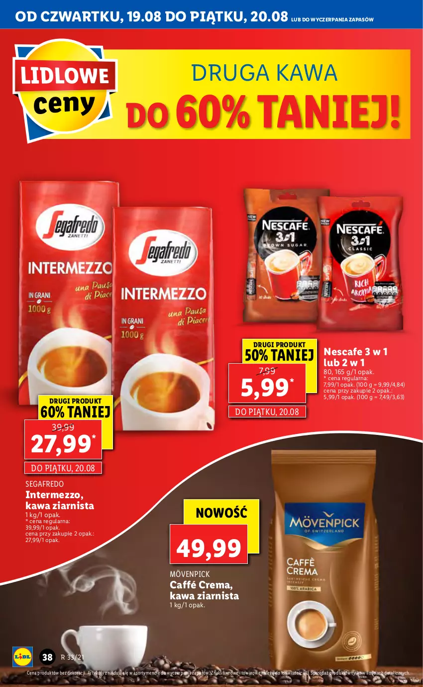 Gazetka promocyjna Lidl - GAZETKA - ważna 19.08 do 21.08.2021 - strona 38 - produkty: Kawa, Kawa ziarnista, Segafredo