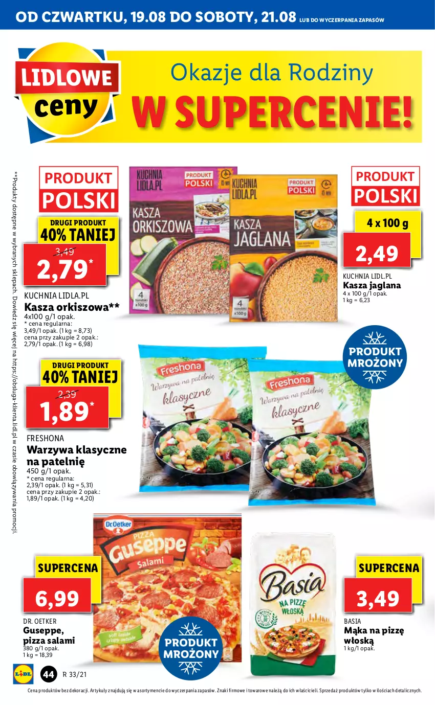 Gazetka promocyjna Lidl - GAZETKA - ważna 19.08 do 21.08.2021 - strona 44 - produkty: Basia, Dr. Oetker, Kasza, Kasza jaglana, Kuchnia, LANA, Mąka, Pizza, Salami, Warzywa