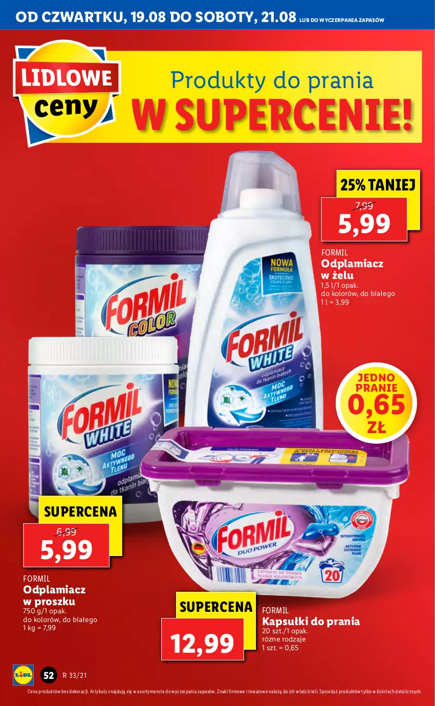 Gazetka promocyjna Lidl - GAZETKA - ważna 19.08 do 21.08.2021 - strona 52 - produkty: Kapsułki do prania, Odplamiacz