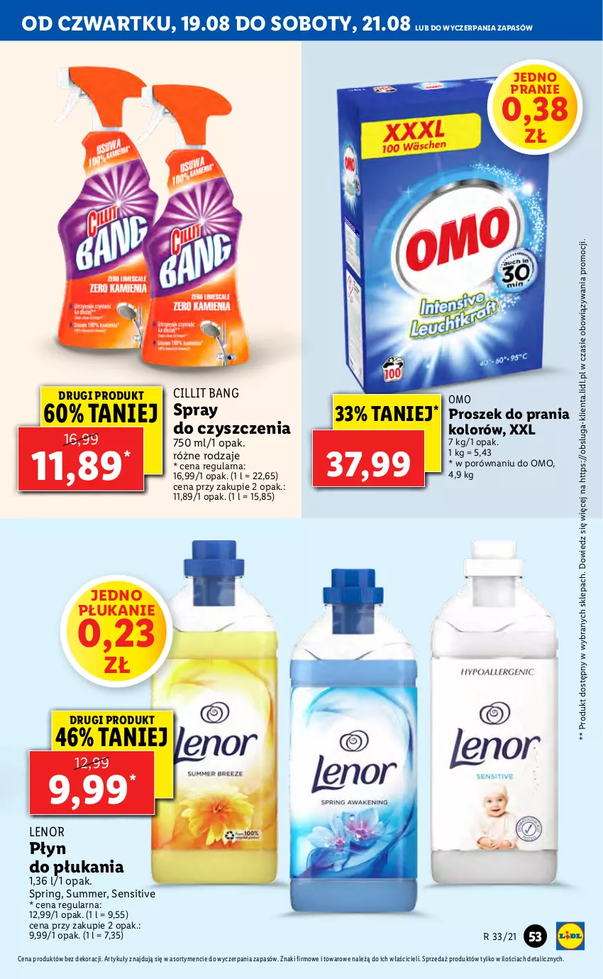 Gazetka promocyjna Lidl - GAZETKA - ważna 19.08 do 21.08.2021 - strona 53 - produkty: Cillit Bang, Lenor, Płyn do płukania, Por, Proszek do prania, Spray do czyszczenia