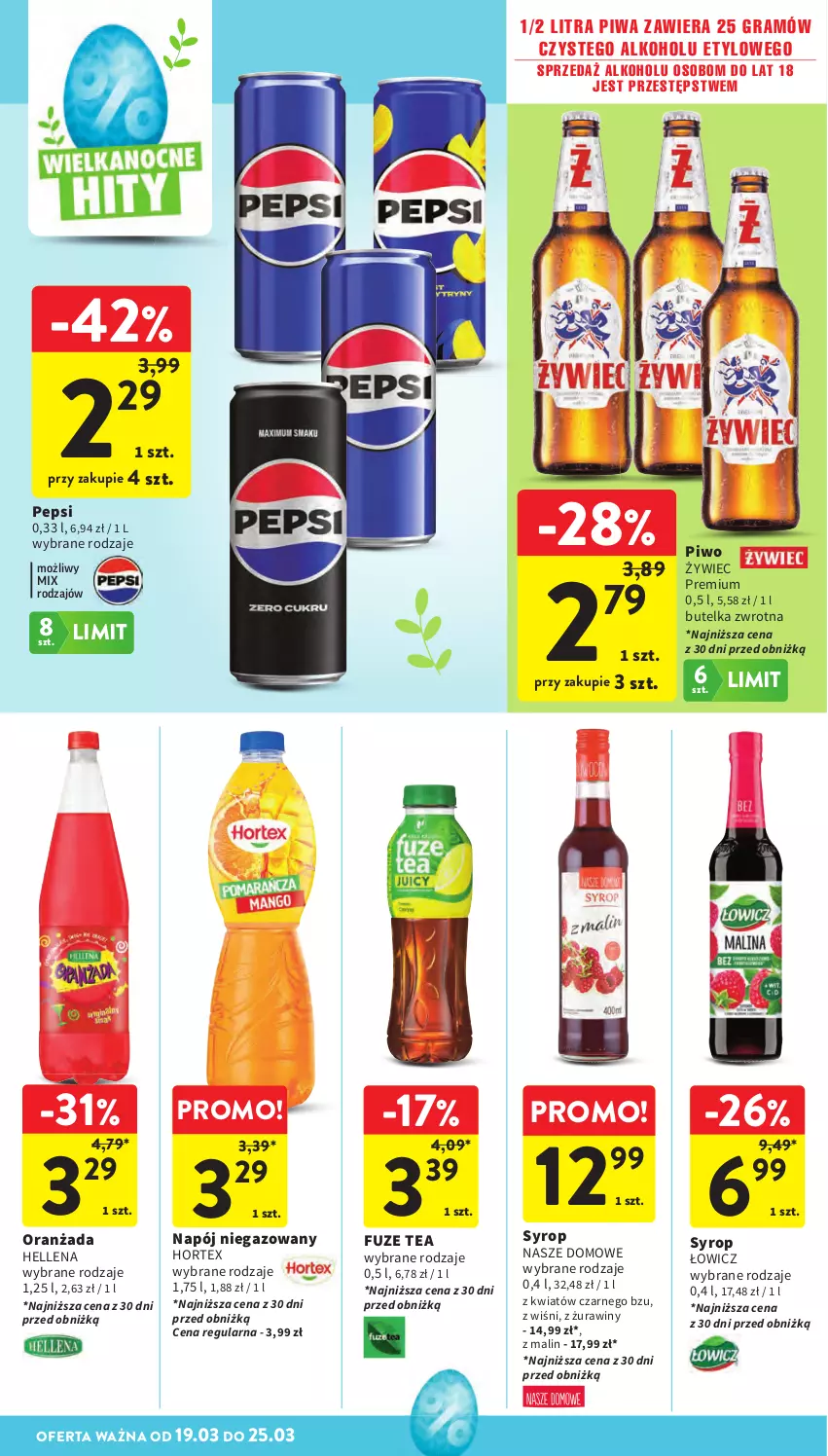 Gazetka promocyjna Intermarche - Gazetka promocyjna - ważna 19.03 do 25.03.2026 - strona 38 - produkty: Gra, Hellena, Hortex, Napój, Napój niegazowany, Oranżada, Pepsi, Piwa, Piwo, Syrop