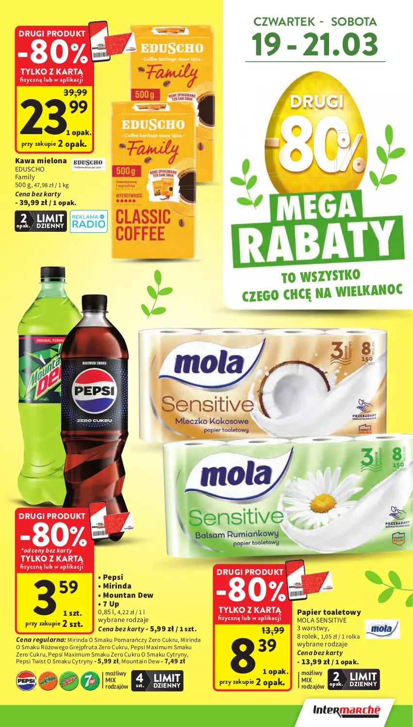Gazetka promocyjna Intermarche - Gazetka promocyjna - ważna 19.03 do 25.03.2026 - strona 5 - produkty: Cytryny, Fa, Grejpfrut, Kawa, Kawa mielona, Mirinda, Mola, Papier, Papier toaletowy, Pepsi, Pepsi max
