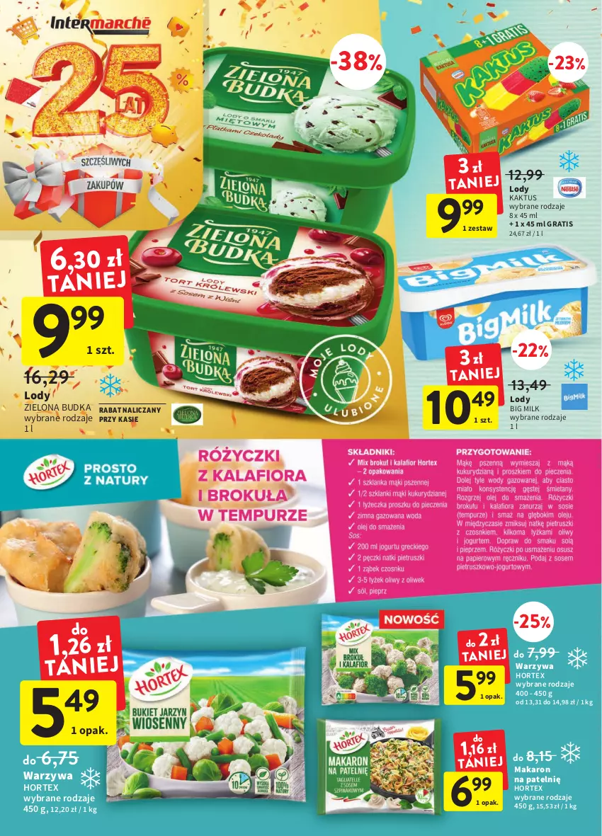 Gazetka promocyjna Intermarche - Gazetka Intermarche - ważna 22.09 do 28.09.2022 - strona 20 - produkty: Big Milk, Gra, Hortex, Kaktus, Lody, Makaron, Warzywa, Zielona Budka