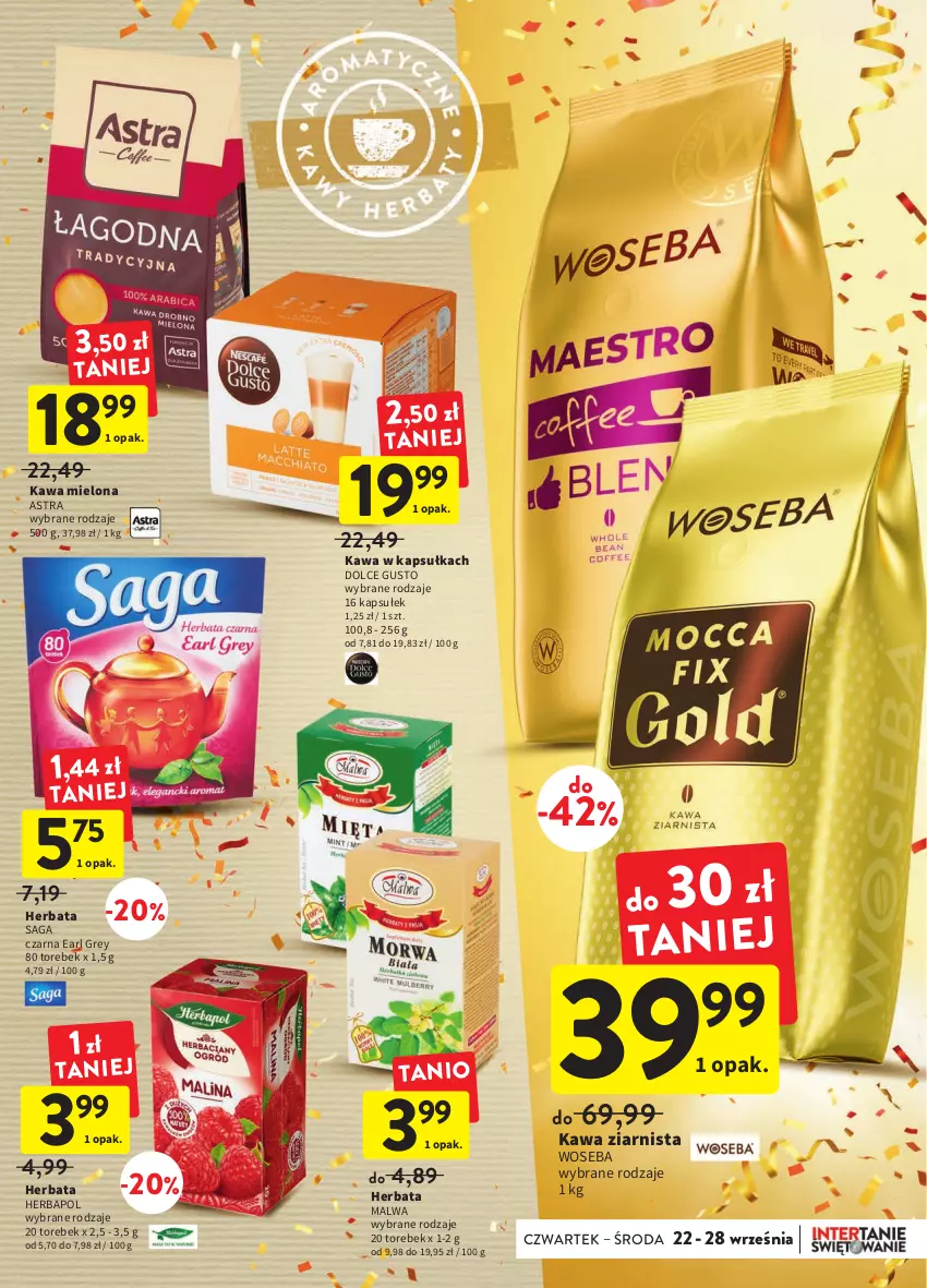 Gazetka promocyjna Intermarche - Gazetka Intermarche - ważna 22.09 do 28.09.2022 - strona 25 - produkty: Dolce Gusto, Earl Grey, Herbapol, Herbata, Kawa, Kawa mielona, Kawa ziarnista, Saga, Woseba