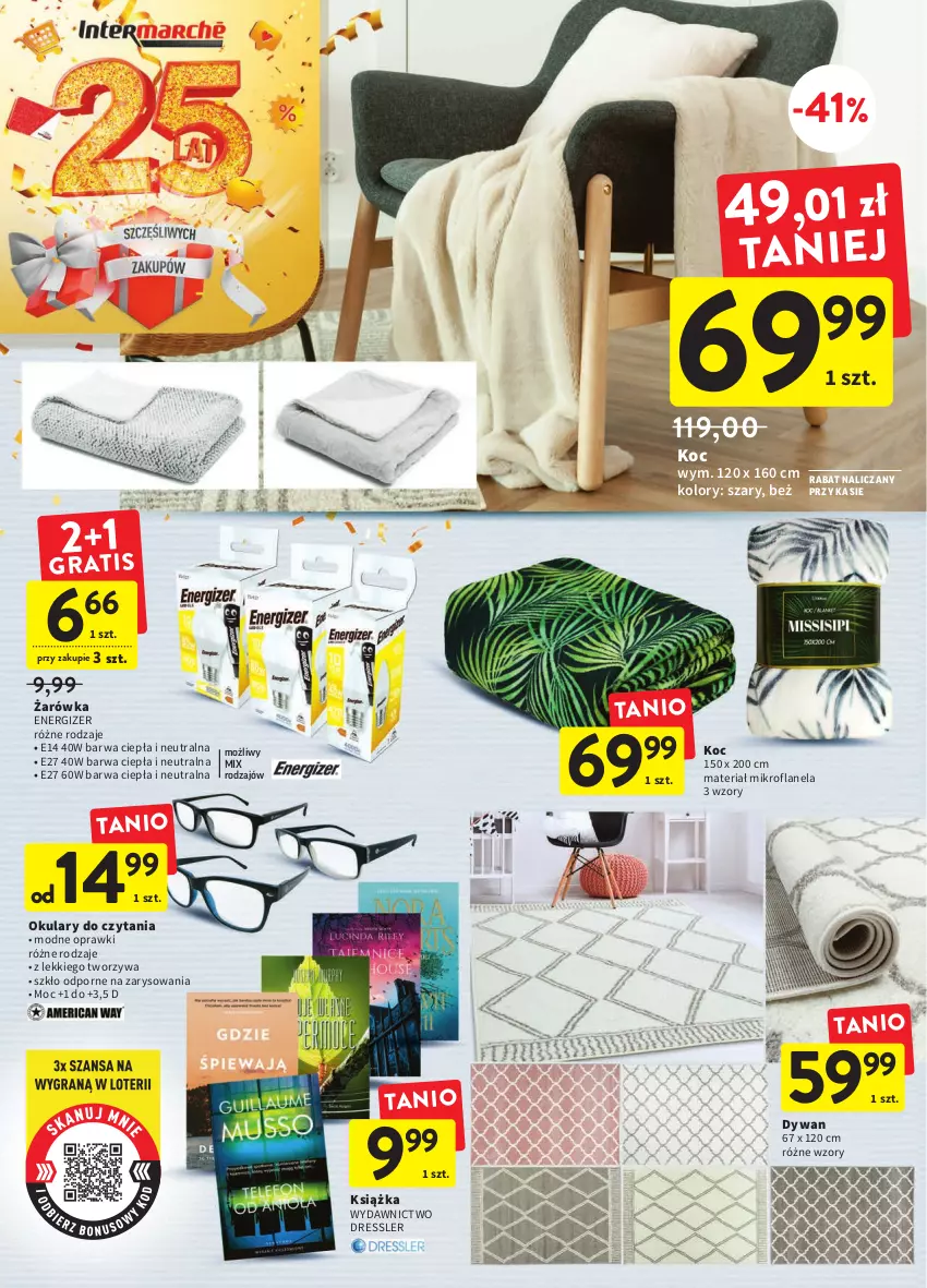 Gazetka promocyjna Intermarche - Gazetka Intermarche - ważna 22.09 do 28.09.2022 - strona 36 - produkty: Dres, Dywan, Energizer, Koc, Książka, Okulary do czytania, Por