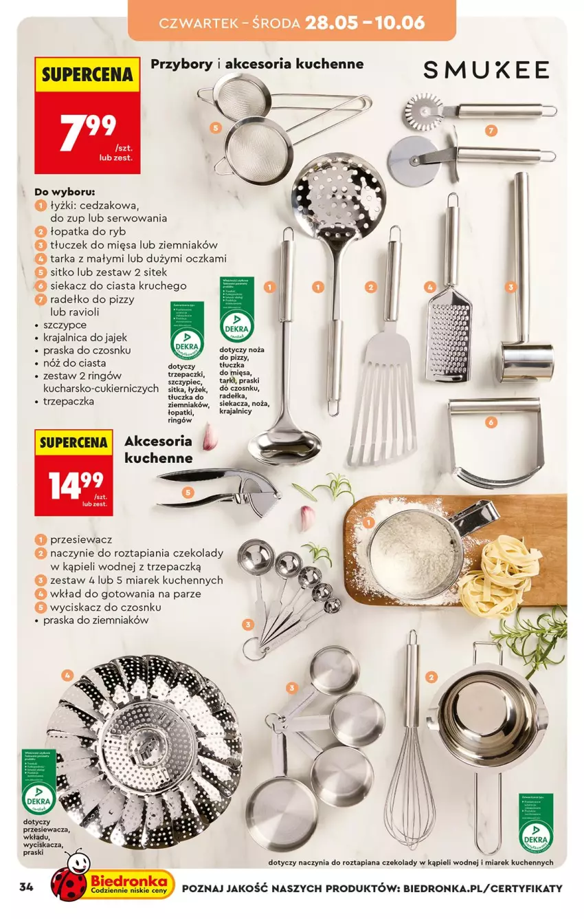 Gazetka promocyjna Biedronka - Okazje Tygodnia - ważna 25.05 do 06.06.2026 - strona 36 - produkty: Cedzak, Cukier, Noż, Piec, Praska, Ser, Sitko, Szczypce, Tarka, Tłuczek, Trzepaczka