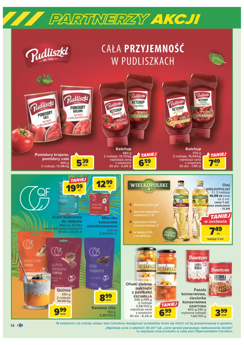 Gazetka promocyjna Carrefour - Gazetka Marki znane i lubiane - ważna 09.05 do 27.05.2023 - strona 14 - produkty: Cieciorka, Dawtona, Fa, Fasola, Olej, Oliwki, Oliwki zielone, Orka, Por, Ser