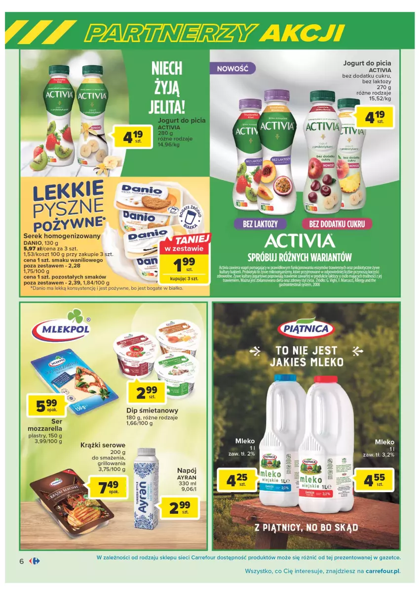 Gazetka promocyjna Carrefour - Gazetka Marki znane i lubiane - ważna 09.05 do 27.05.2023 - strona 6 - produkty: Activia, Danio, Grill, Jogurt, Kosz, Mleko, Mozzarella, Napój, Probiotyk, Ser, Serek, Serek homogenizowany