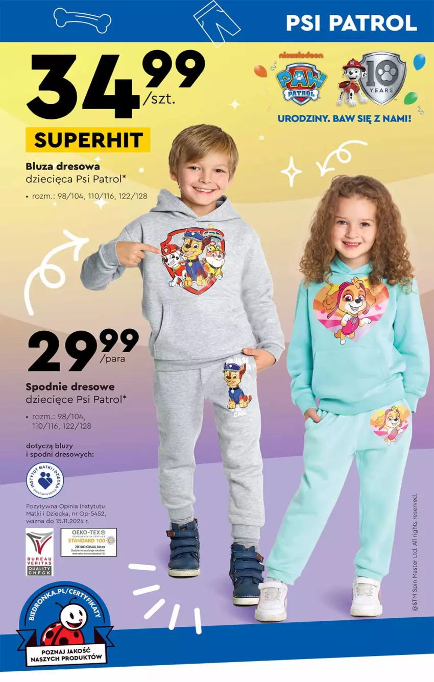 Gazetka promocyjna Biedronka - Okazje tygodnia - ważna 23.01 do 04.02.2023 - strona 20 - produkty: Bluza, Bluza dresowa, Dres, Dzieci, Psi Patrol, Spodnie, Spodnie dresowe