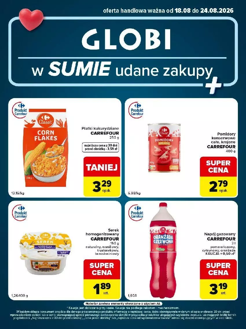 Gazetka promocyjna Carrefour - Gazetka Globi w SUMIE udane zakupy - ważna 18.08 do 24.08.2026 - strona 2 - produkty: Napój, Napój gazowany, Pomidory, Ser, Serek