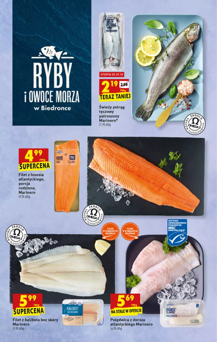 Gazetka promocyjna Biedronka - ważna 25.10 do 30.10.2021 - strona 23 - produkty: Dorsz, Halibut, Owoce, Owoce morza, Polędwica, Por, Pstrąg, Pstrąg tęczowy, Sos