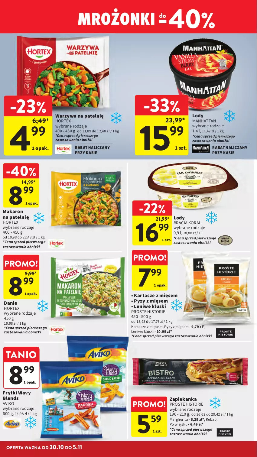 Gazetka promocyjna Intermarche - Gazetka promocyjna - ważna 30.10 do 05.11.2025 - strona 24 - produkty: Frytki, Hortex, Kebab, Lody, Makaron, Warzywa, Zapiekanka