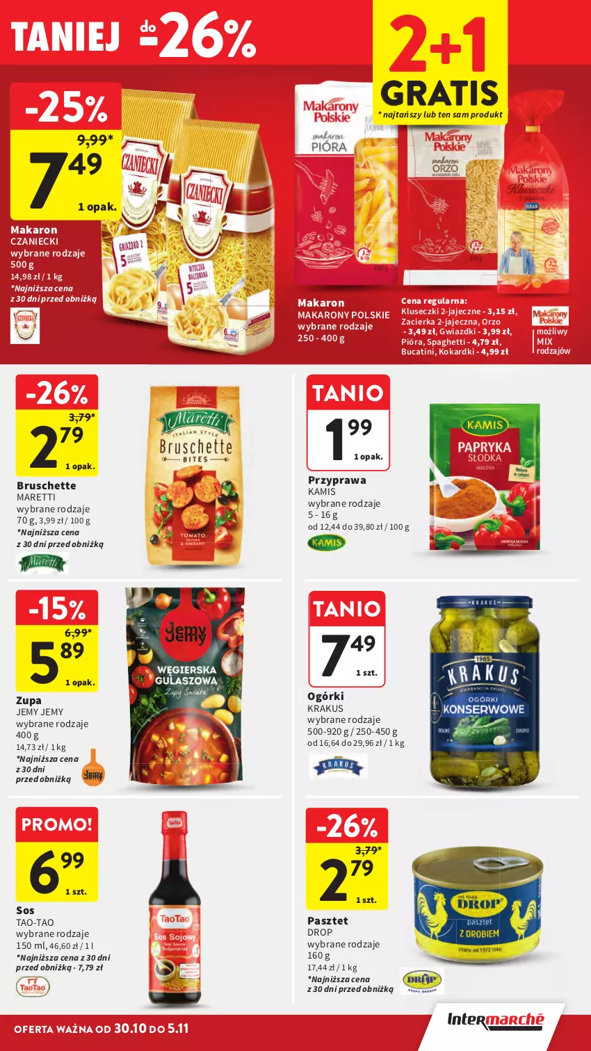 Gazetka promocyjna Intermarche - Gazetka promocyjna - ważna 30.10 do 05.11.2025 - strona 35 - produkty: Bruschette, Gra, Kamis, Krakus, Makaron, Pasztet, Sos, Spaghetti, Zacierka, Zupa