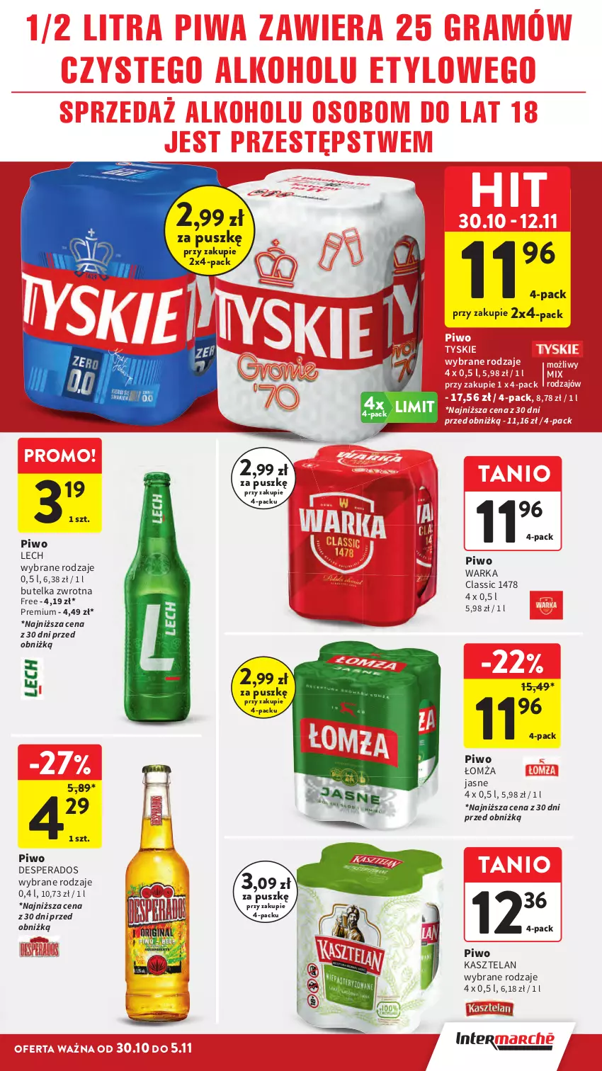 Gazetka promocyjna Intermarche - Gazetka promocyjna - ważna 30.10 do 05.11.2025 - strona 37 - produkty: Desperados, Gra, Kasztelan, Piwa, Piwo, Tyskie, Warka