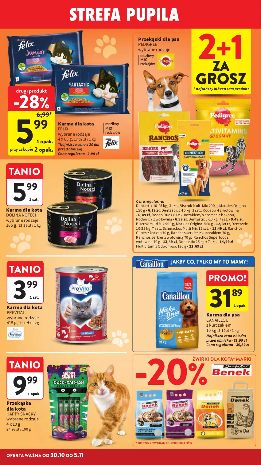 Gazetka promocyjna Intermarche - Gazetka promocyjna - ważna 30.10 do 05.11.2025 - strona 38 - produkty: Beko, Canaillou, Fa, Felix, Gin, Kurczak, Pedigree, Por, Przekąski dla psa, Wołowina