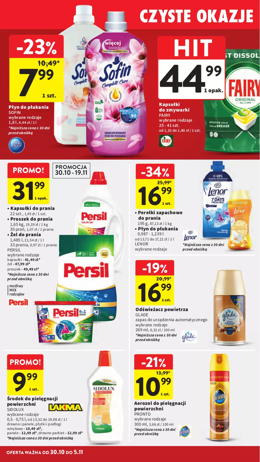 Gazetka promocyjna Intermarche - Gazetka promocyjna - ważna 30.10 do 05.11.2025 - strona 40 - produkty: Fa, Fairy, Kapsułki do prania, Lenor, Odświeżacz powietrza, Perełki zapachowe, Persil, Płyn do płukania, Pronto, Proszek do prania, Sidolux, Zmywarki