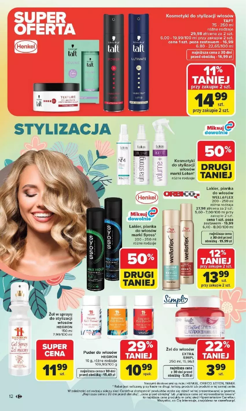 Gazetka promocyjna Carrefour - Gazetka Hity dla urody! - ważna 02.03 do 14.03.2026 - strona 12 - produkty: BIC, Fa, Hegron, Lakier, Mikser, Pianka do włosów, PSB, Puder, Ser, Syoss, Wella, Wellaflex