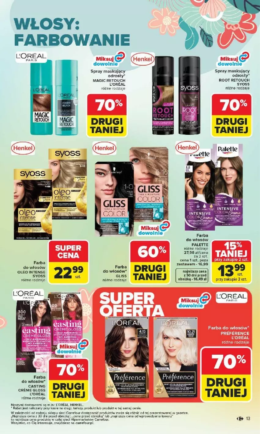 Gazetka promocyjna Carrefour - Gazetka Hity dla urody! - ważna 02.03 do 14.03.2026 - strona 13 - produkty: Fa, Farba do włosów, LG, Palette, Syoss