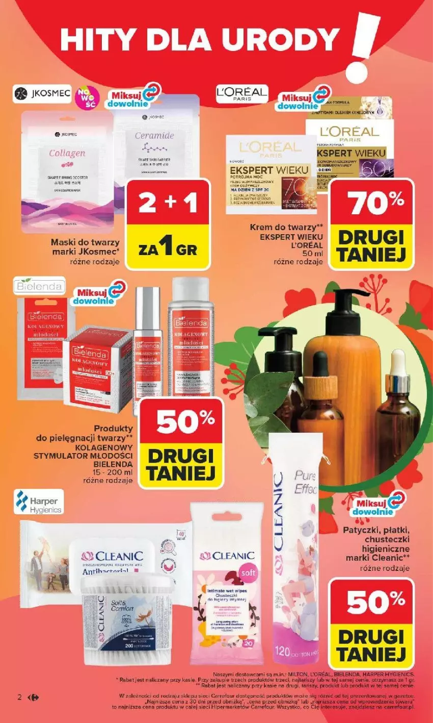 Gazetka promocyjna Carrefour - Gazetka Hity dla urody! - ważna 02.03 do 14.03.2026 - strona 2 - produkty: Bielenda, Chusteczki, Cleanic, Fa, HP, Kolagen, Krem do twarzy, Olej, Rum, Ser
