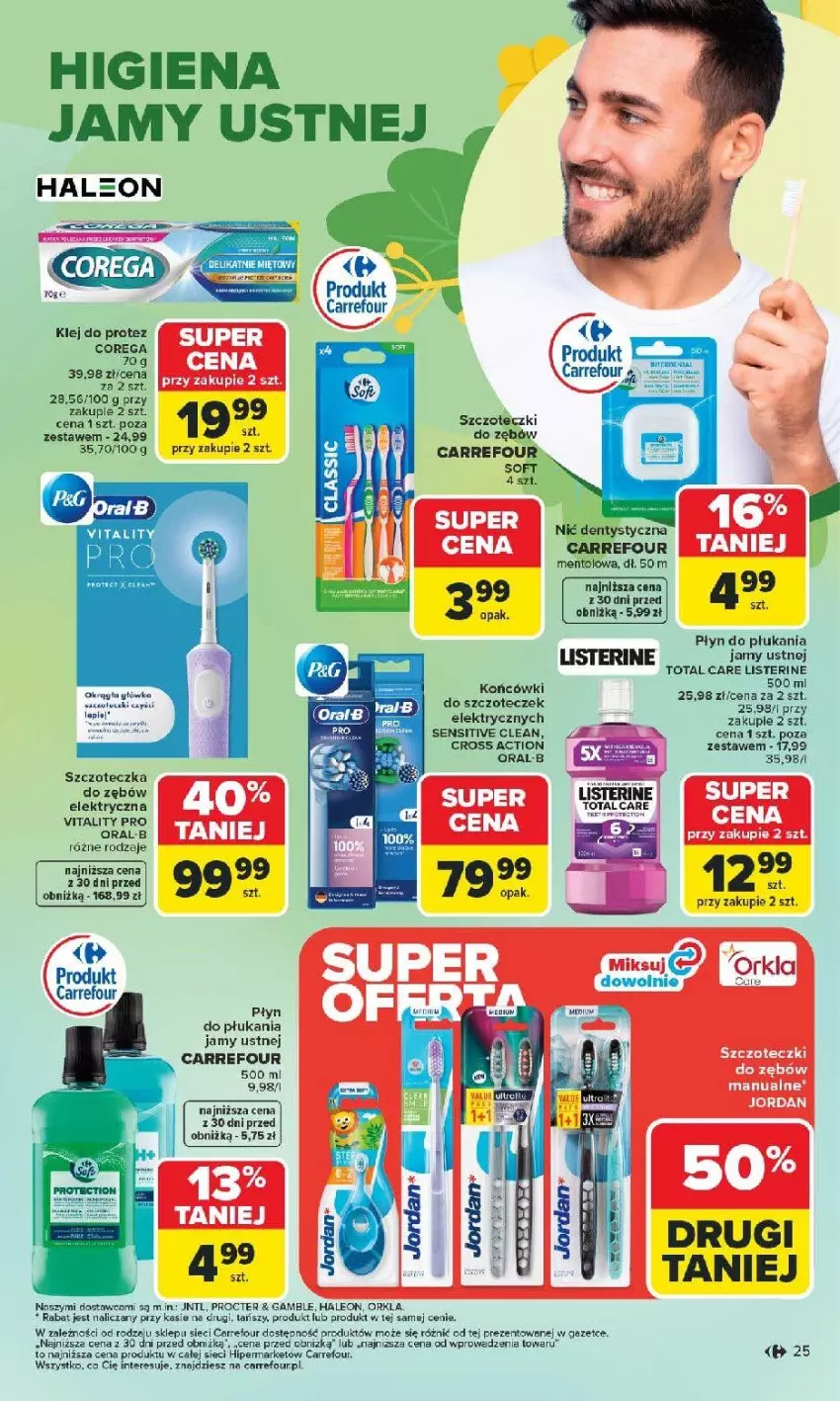 Gazetka promocyjna Carrefour - Gazetka Hity dla urody! - ważna 02.03 do 14.03.2026 - strona 25 - produkty: Corega, Fa, Klej, Leon, Listerine, Nić dentystyczna, Owijki, Płyn do płukania, Szczoteczka