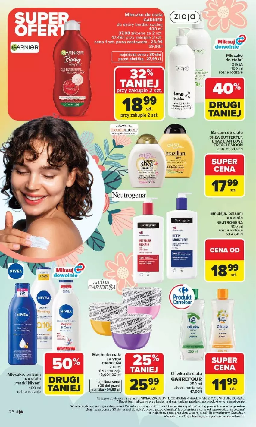 Gazetka promocyjna Carrefour - Gazetka Hity dla urody! - ważna 02.03 do 14.03.2026 - strona 26 - produkty: Balsam do ciała, Body, Emulsja, Fa, Garnier, Kubek, Masło, Masło do ciała, Mleczko, Neutrogena, Nivea, Nuty, Rum, Ser, Ziaja