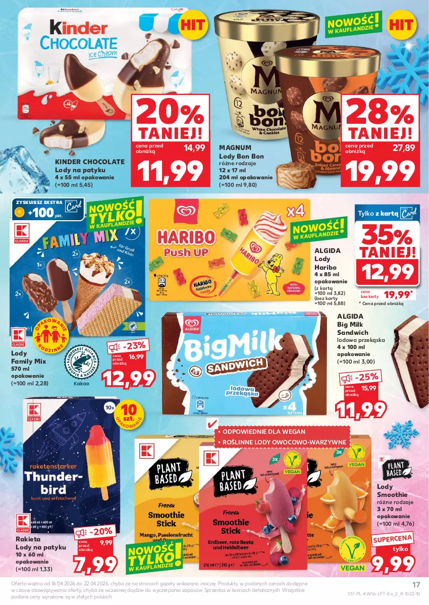 Gazetka promocyjna Kaufland - Gazetka tygodnia - ważna 16.04 do 22.04.2026 - strona 17 - produkty: Algida, Big Milk, Fa, Haribo, Kinder, LG, Lody, Rakieta, Smoothie