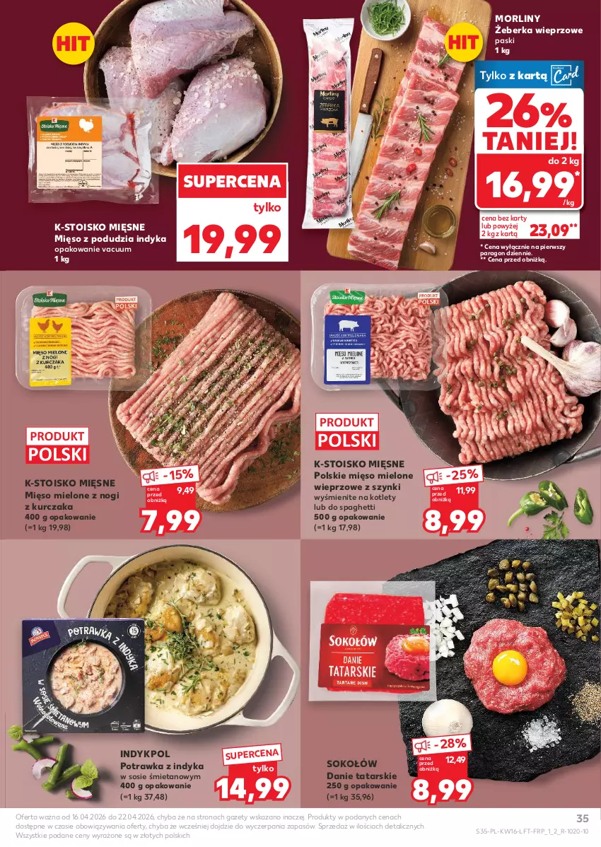 Gazetka promocyjna Kaufland - Gazetka tygodnia - ważna 16.04 do 22.04.2026 - strona 35 - produkty: Kotlet, Kurczak, Mięso, Mięso mielone, Morliny, Sok, Sokołów, Sos, Spaghetti