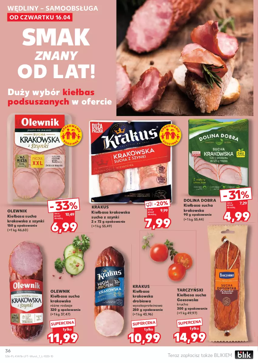 Gazetka promocyjna Kaufland - Gazetka tygodnia - ważna 16.04 do 22.04.2026 - strona 36 - produkty: Kiełbasa, Kiełbasa krakowska, Krakus, Olewnik, Sok, Tarczyński, Tera