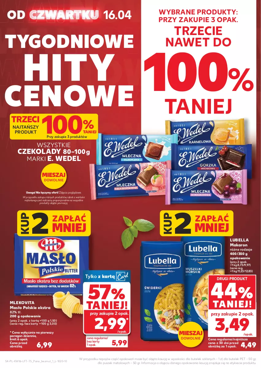 Gazetka promocyjna Kaufland - Gazetka tygodnia - ważna 16.04 do 22.04.2026 - strona 4 - produkty: Bell, Bella, E. Wedel, Lubella, Makaron, Masło, Mleko, Mlekovita, Por, Sok, Waga