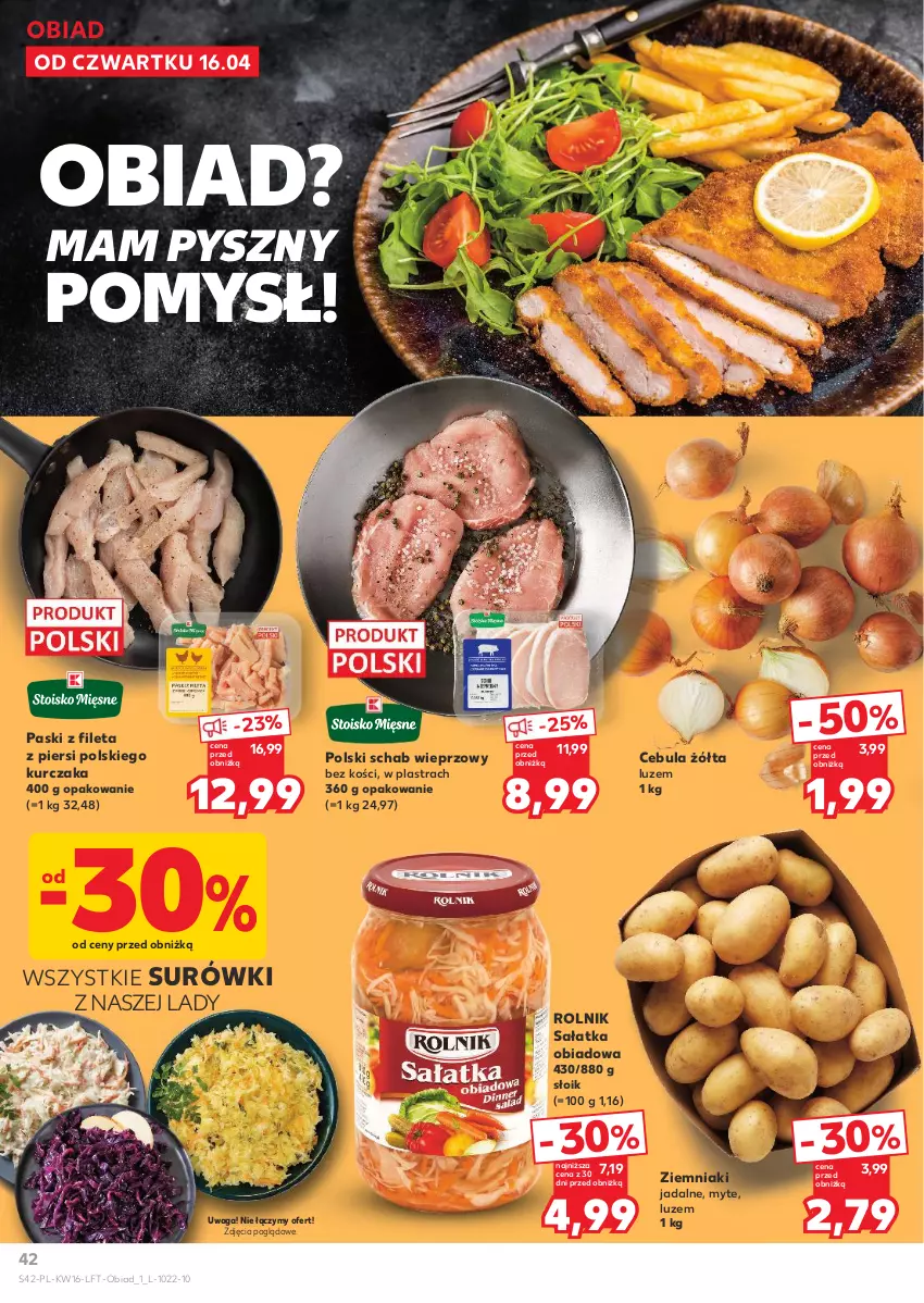 Gazetka promocyjna Kaufland - Gazetka tygodnia - ważna 16.04 do 22.04.2026 - strona 42 - produkty: Cebula, Kurczak, Rolnik, Sałat, Sałatka, Schab wieprzowy, Waga, Ziemniaki