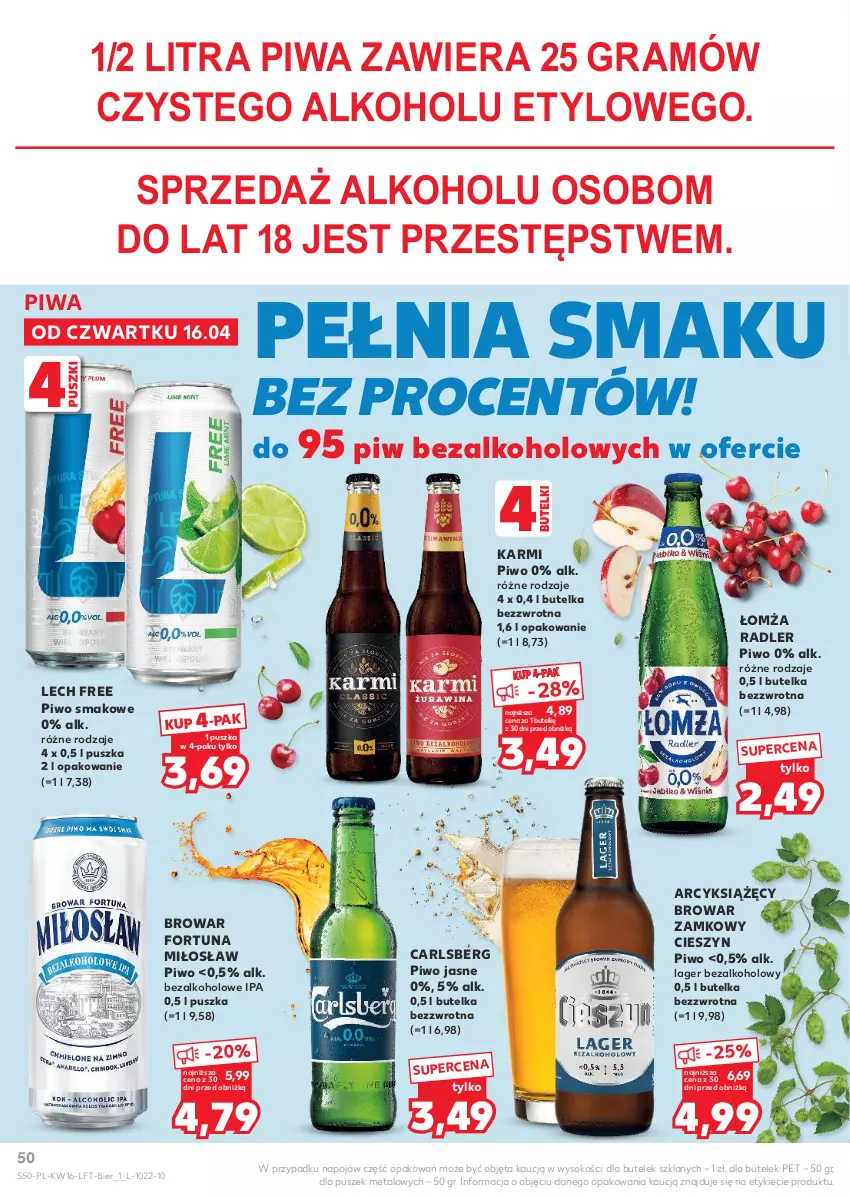 Gazetka promocyjna Kaufland - Gazetka tygodnia - ważna 16.04 do 22.04.2026 - strona 50 - produkty: Carlsberg, Fortuna, Gra, Karmi, Piwa, Piwo, Piwo jasne, Radler, Sok