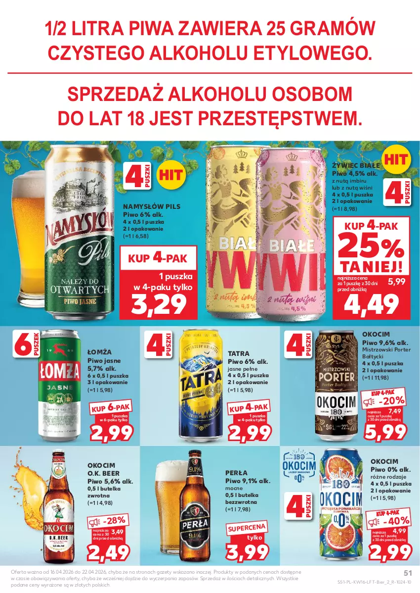 Gazetka promocyjna Kaufland - Gazetka tygodnia - ważna 16.04 do 22.04.2026 - strona 51 - produkty: Gra, Imbir, Koc, Namysłów, Okocim, Perła, Piwa, Piwo, Piwo jasne, Por, Tatra