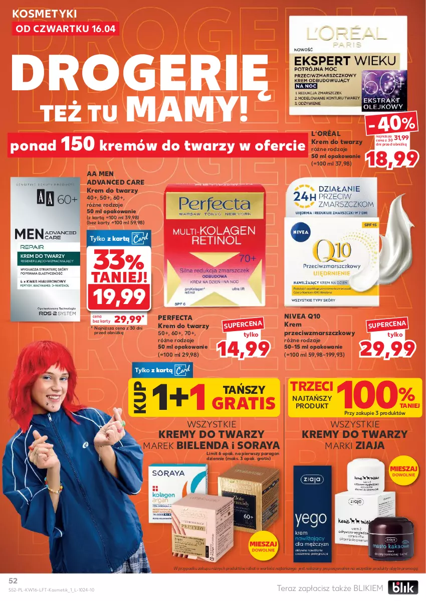 Gazetka promocyjna Kaufland - Gazetka tygodnia - ważna 16.04 do 22.04.2026 - strona 52 - produkty: Advanced Care, Bielenda, Gra, Krem do twarzy, Krem przeciwzmarszczkowy, L’Oréal, Mars, Nivea, Nivea Q10, Perfecta, Por, Tera, Ziaja