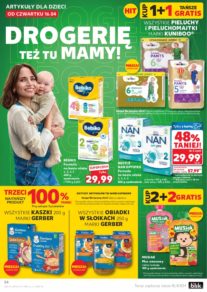 Gazetka promocyjna Kaufland - Gazetka tygodnia - ważna 16.04 do 22.04.2026 - strona 54 - produkty: Bebiko, Dzieci, Gerber, Gra, Majtki, Mus, NAN Optipro, Nestlé, Pieluchomajtki, Pieluchy, Por, Tera, Waga