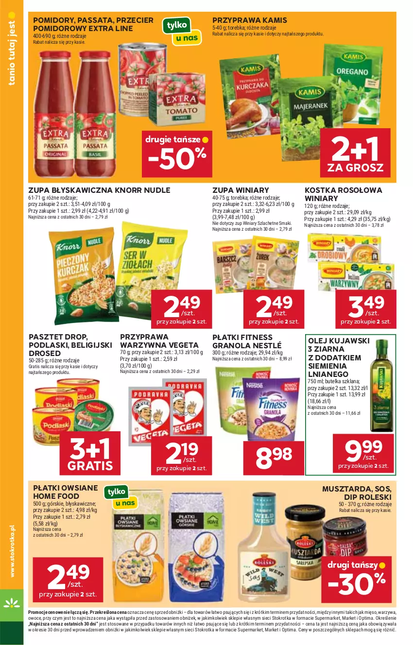 Gazetka promocyjna Stokrotka - Market - ważna 06.08 do 12.08.2026 - strona 26 - produkty: Gra, Granola, Kamis, Knorr, Kujawski, Mięso, Mus, Musztarda, Nestlé, Olej, Optima, Owoce, Pasztet, Płatki owsiane, Podlaski, Pomidory, Sos, Vegeta, Warzywa, Winiary, Zupa