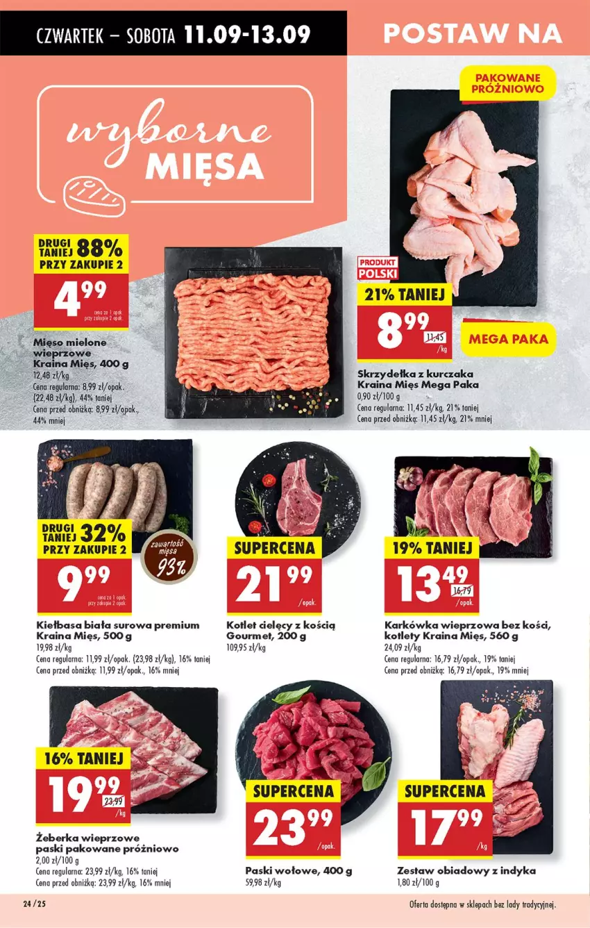 Gazetka promocyjna Biedronka - Od Czwartku - ważna 11.09 do 17.09.2025 - strona 24 - produkty: Karkówka wieprzowa, Kiełbasa, Kiełbasa biała, Kotlet, Kurczak, LANA, Mięso, Mięso mielone, Skrzydełka z kurczaka