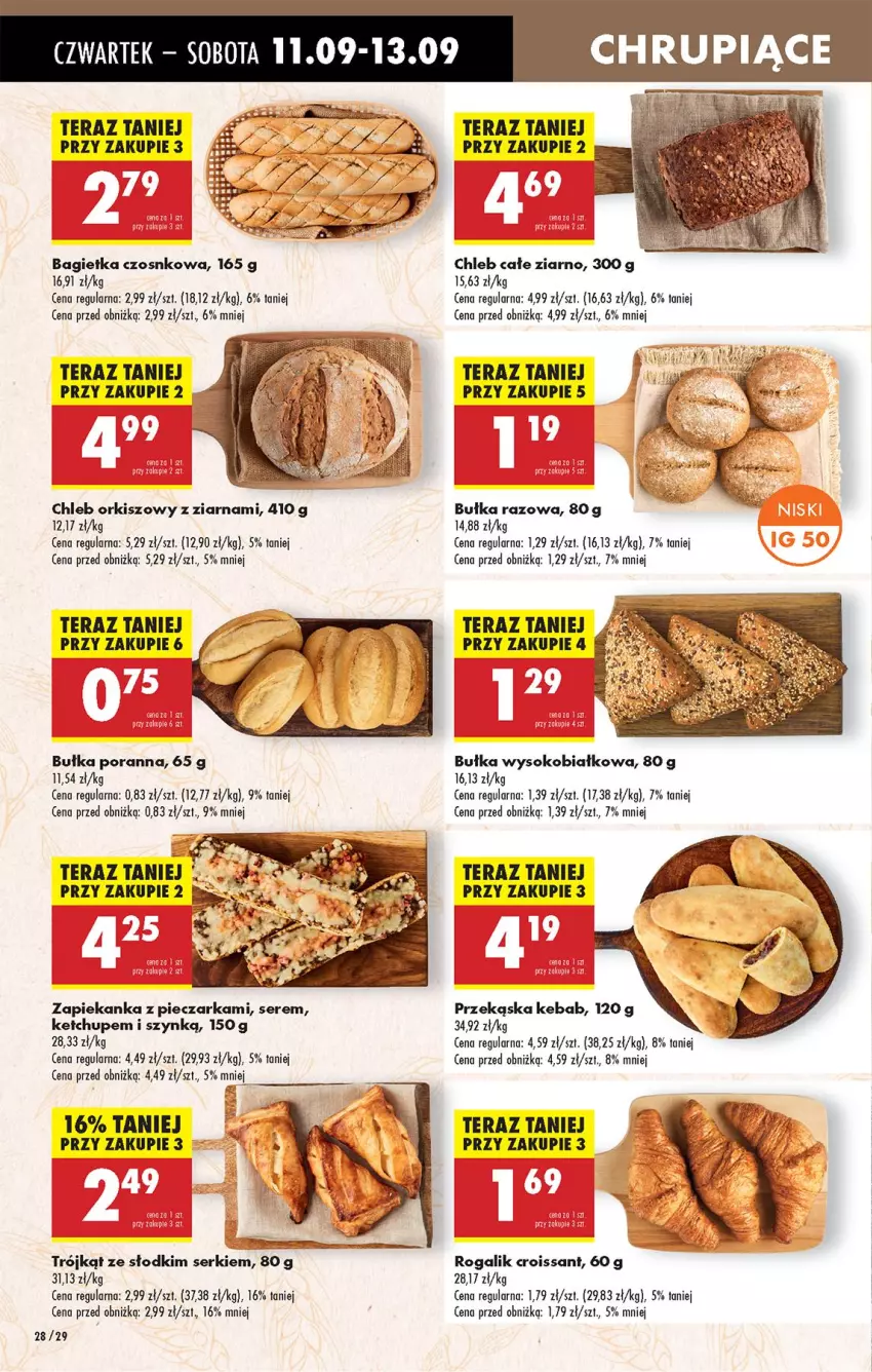 Gazetka promocyjna Biedronka - Od Czwartku - ważna 11.09 do 17.09.2025 - strona 28 - produkty: Bagietka, Bagietka czosnkowa, Bułka, Chleb, Croissant, Fa, Kebab, Ketchup, Piec, Pieczarka, Por, Rogal, Ryż, Ser, Sok, Tera, Zapiekanka