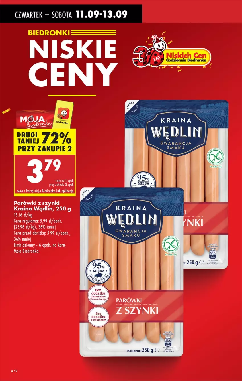 Gazetka promocyjna Biedronka - Od Czwartku - ważna 11.09 do 17.09.2025 - strona 4 - produkty: Parówki, Parówki z szynki