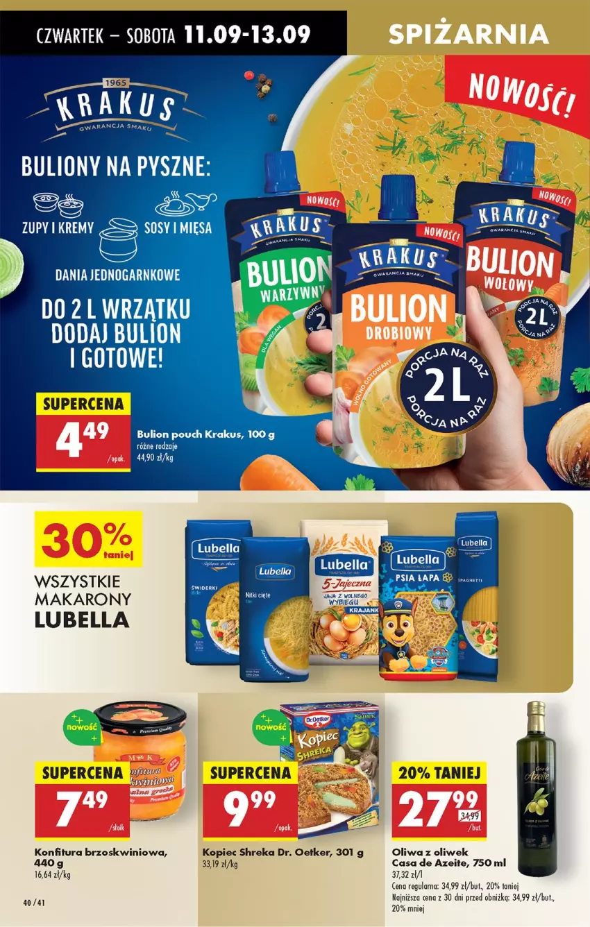 Gazetka promocyjna Biedronka - Od Czwartku - ważna 11.09 do 17.09.2025 - strona 42 - produkty: Bell, Bella, Bulion, Dr. Oetker, Konfitura, Krakus, Lion, Lubella, Makaron, Oliwa, Oliwa z oliwek, Piec, Sos